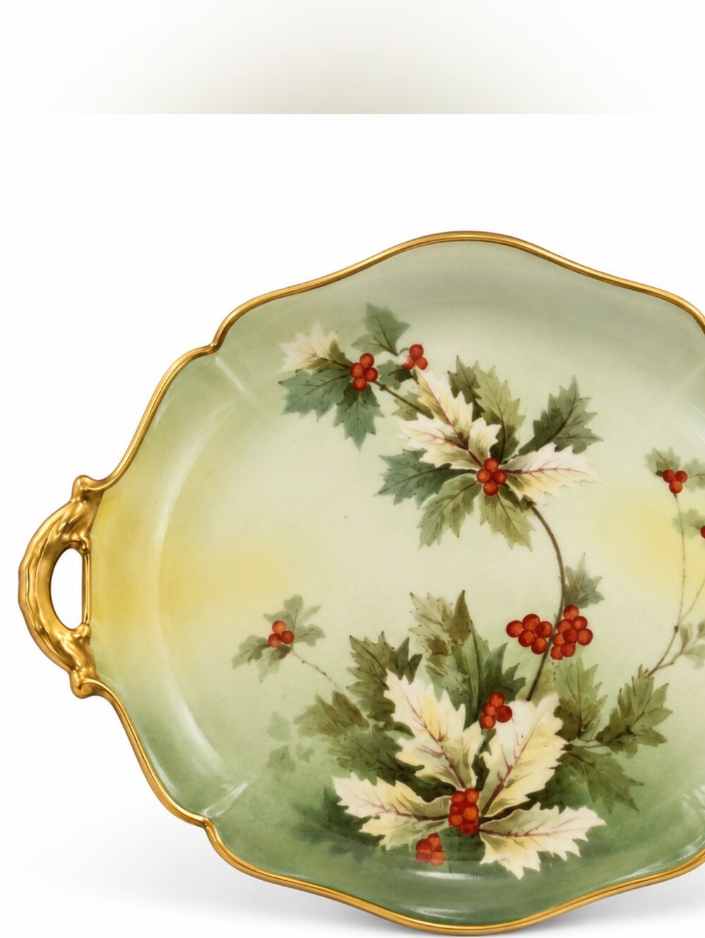 Antique Wm Guerin Limoges Holly Berry Handled Cake Plate